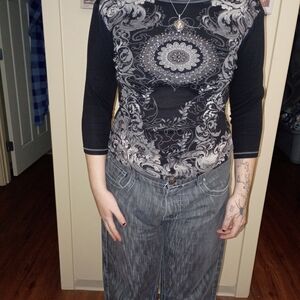 dressbarn Black and Gray Long Sleeve Top